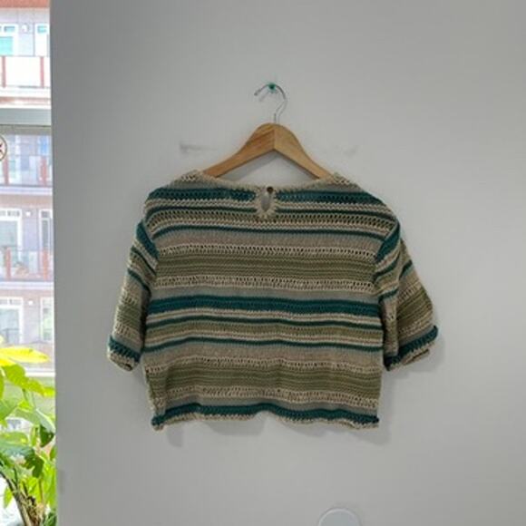 Gap Striped Loose Knit Short Sleeve Cropped Sweater Size Large - Picture 4 of 4